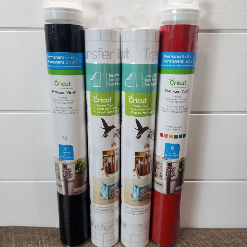 Cricut Lot Of 4 Premium Vinyl & Transfer Tape New Sampler Black